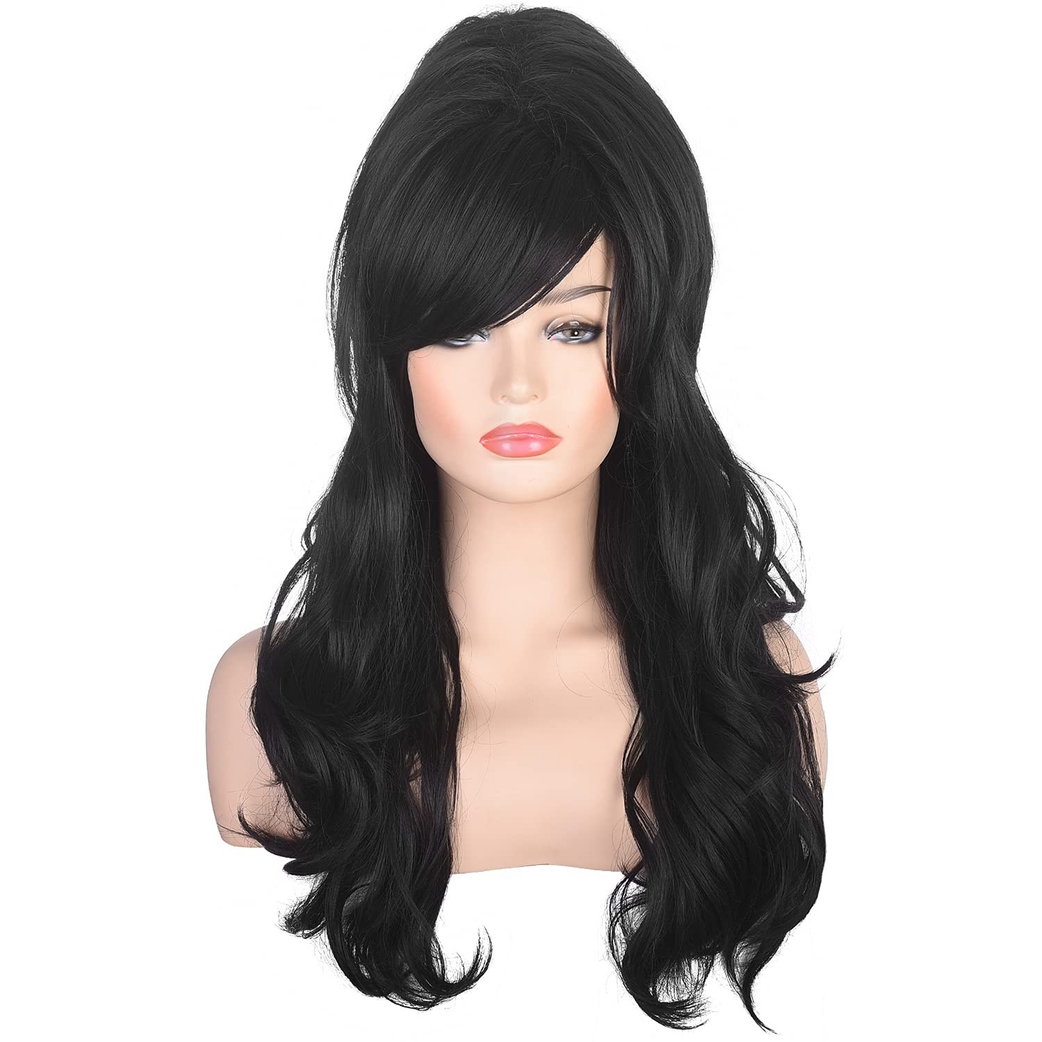 Retro 90s Black Beehive Wig – Curly Synthetic Hair for Ultimate Costume Glam