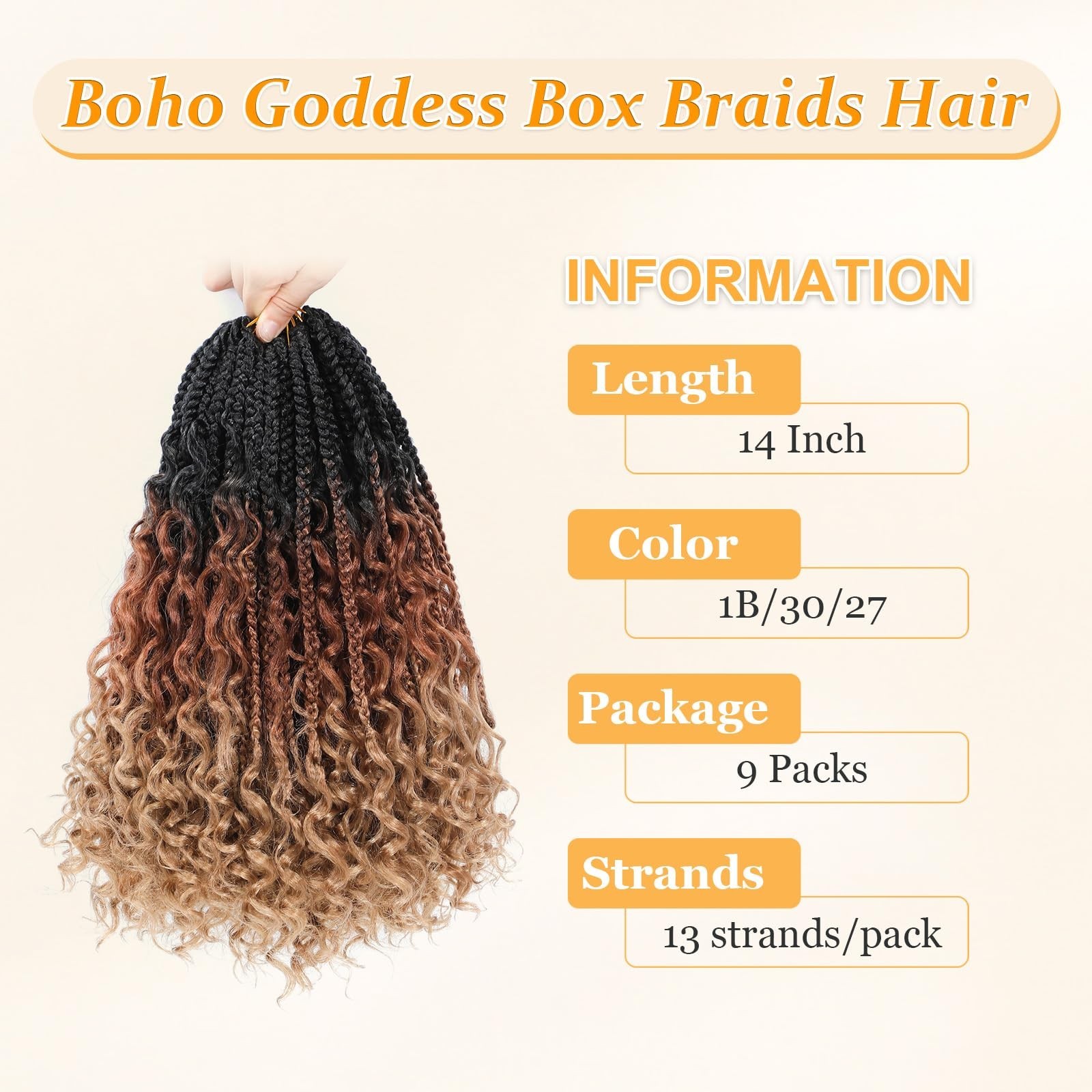 14 Inch Goddess Box Braids Crochet Hair Curly Ends 9 Packs Pre Loop… Fast Ship