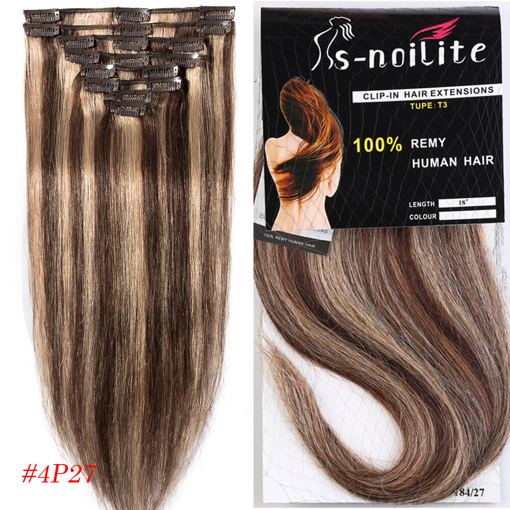Clearance Soft Clip In 100% Remy Human Hair Extensions Full Head Highlight Blond
