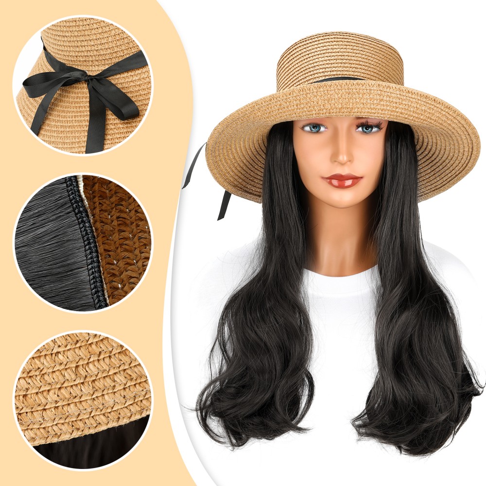 Womens Fisherman Hat for For WIG Long Curly Hair with High Temperature Fiber