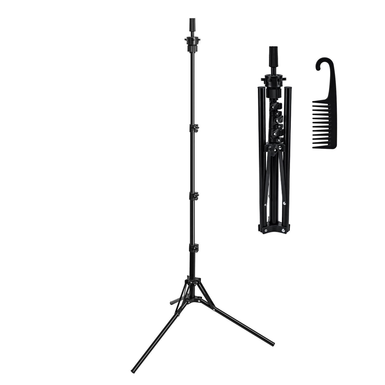 Aofadaning Mannequin Head Stand,Adjustable Wig Stand Tripod Height Black