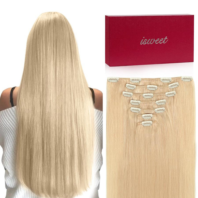 Isweet Straight Clip In Hair Extensions Real Human Hair 7Pcs 14 Inch 95G 613