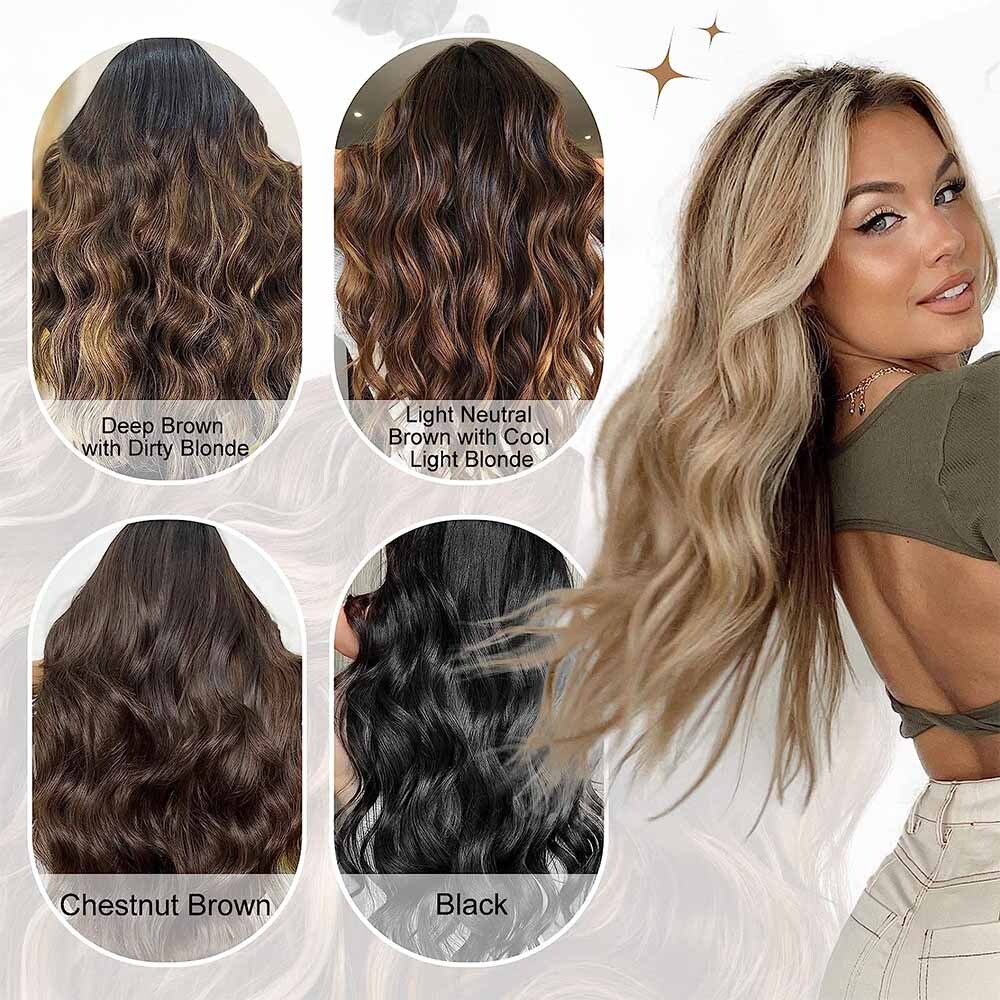 100% Real Natural as Human Wire Clip in Hair Extensions Invisible One Piece Wavy