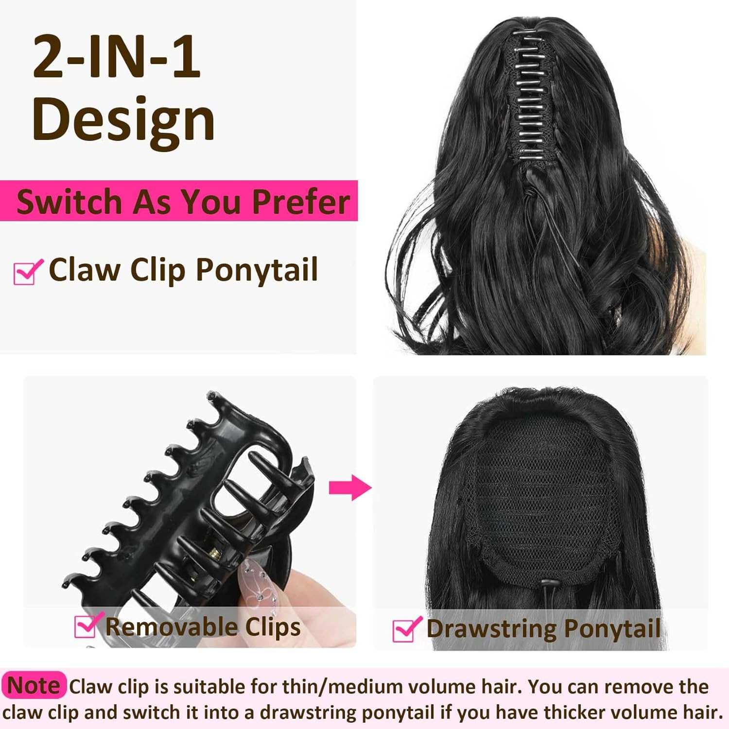 Ponytail Extension, 12 Inch Pony Tails Hair Extensions, Hold Securely, Tangle-Fr
