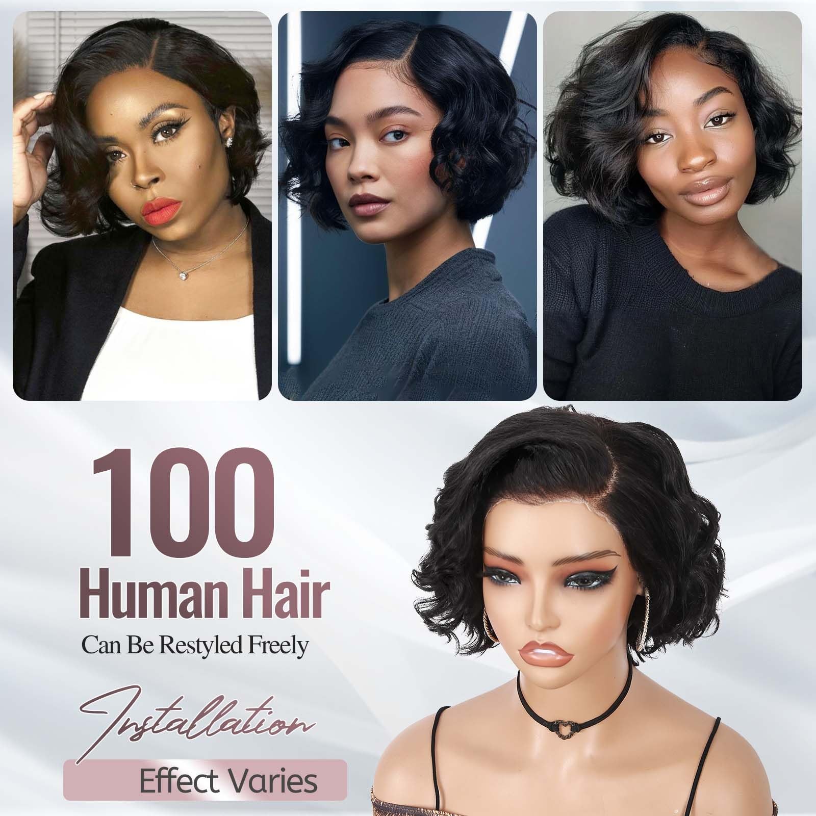 Wiger Curly Bob Wig Human Hair Pre Plucked Pre Cut Short Curly Lace Frontal