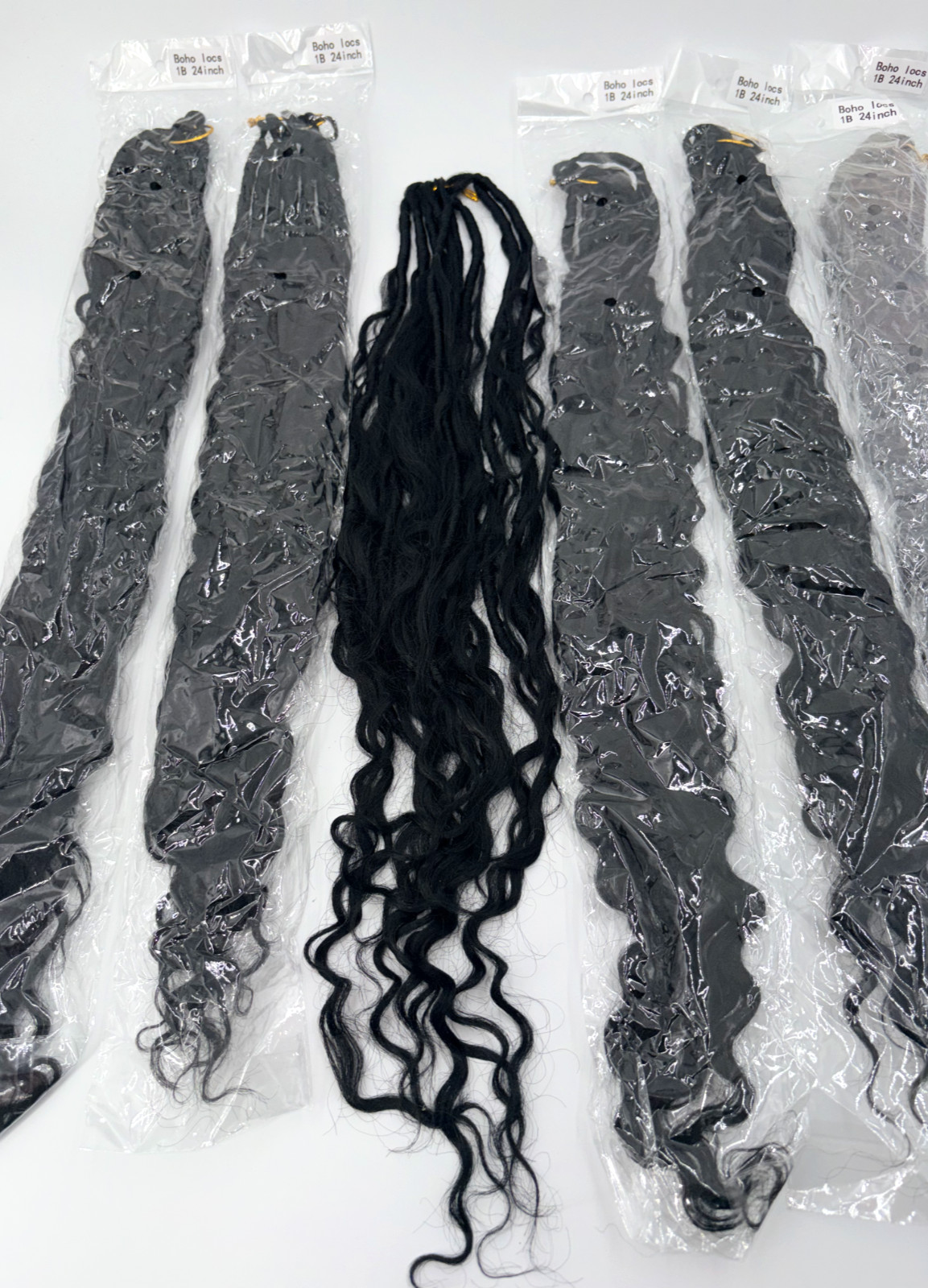 Boho Crochet Hair 24 Inch 7 Packs 9 strands in ea. pkg. 1B Black Curly ends-NEW