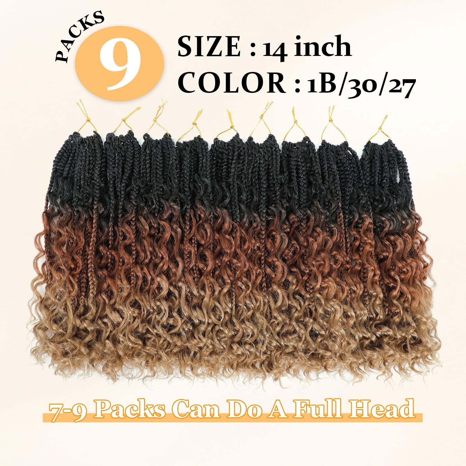 14 Inch Goddess Box Braids Crochet Hair Curly Ends 9 Packs Pre Loop… Fast Ship