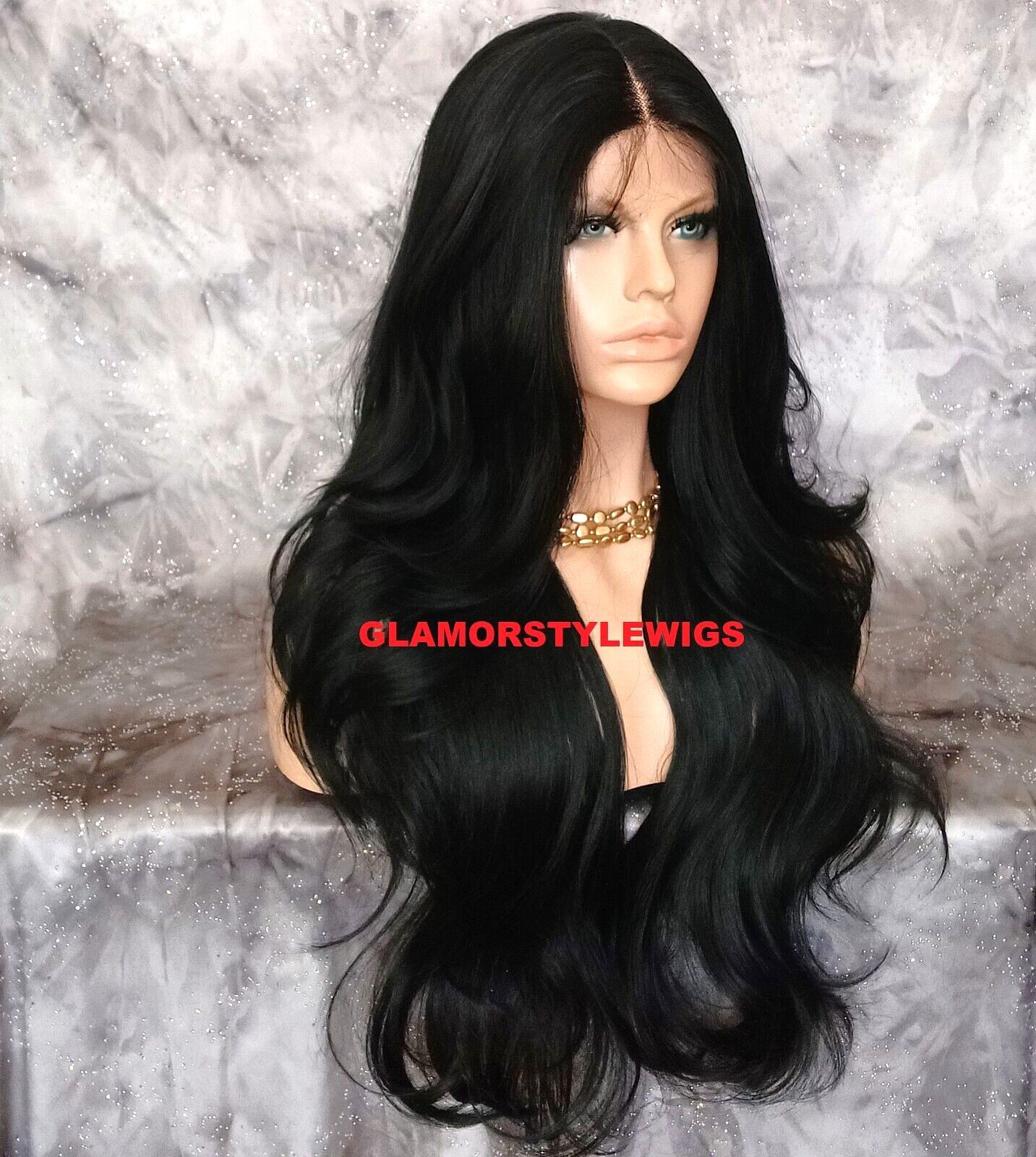 38″ LACE FRONT FULL WIG LONG WAVY LAYERED WITH BABY HAIR OFF BLACK #1B NWT