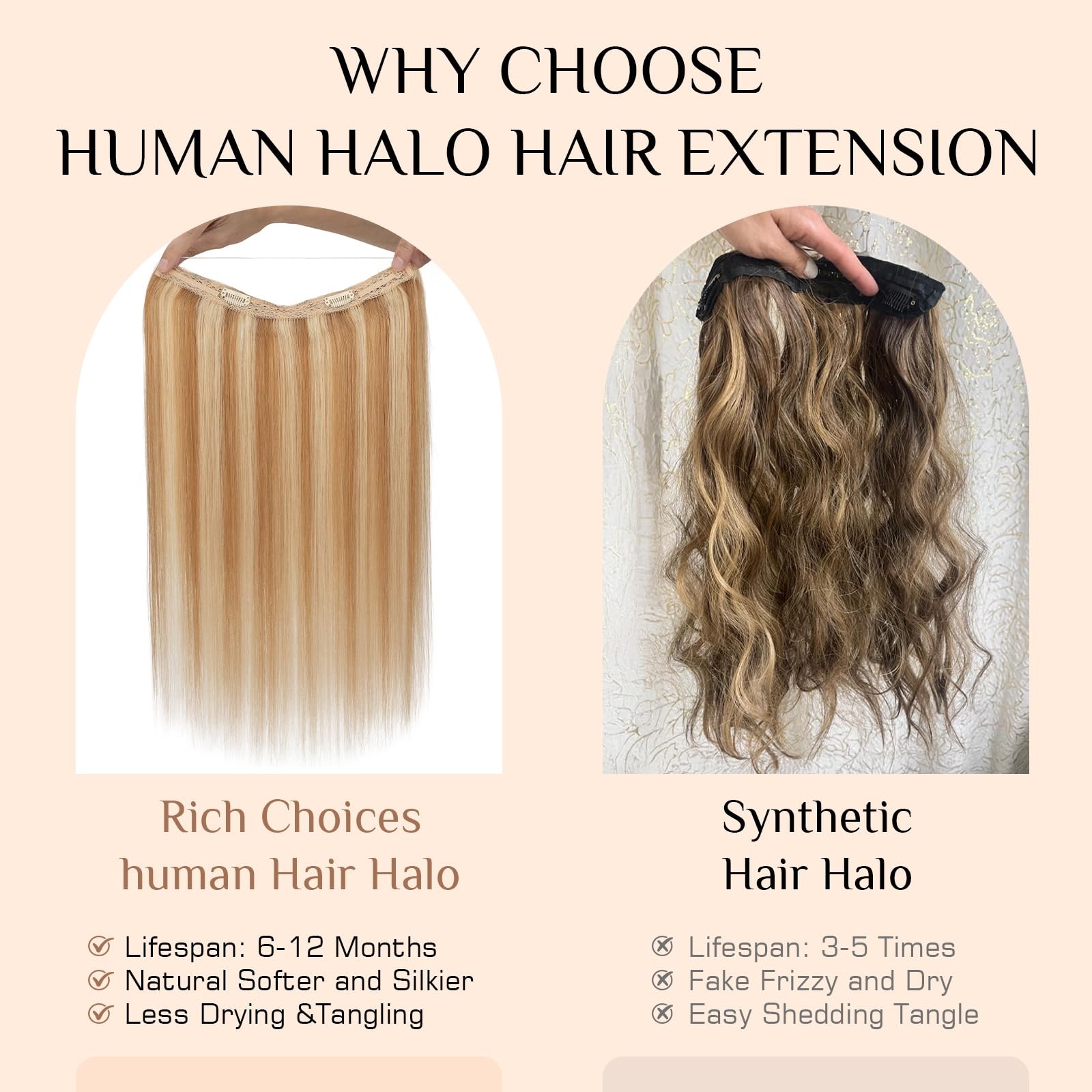 Rich Choices Halo Hair Extensions Real Human Hair Remy Hairs Halo Extension For