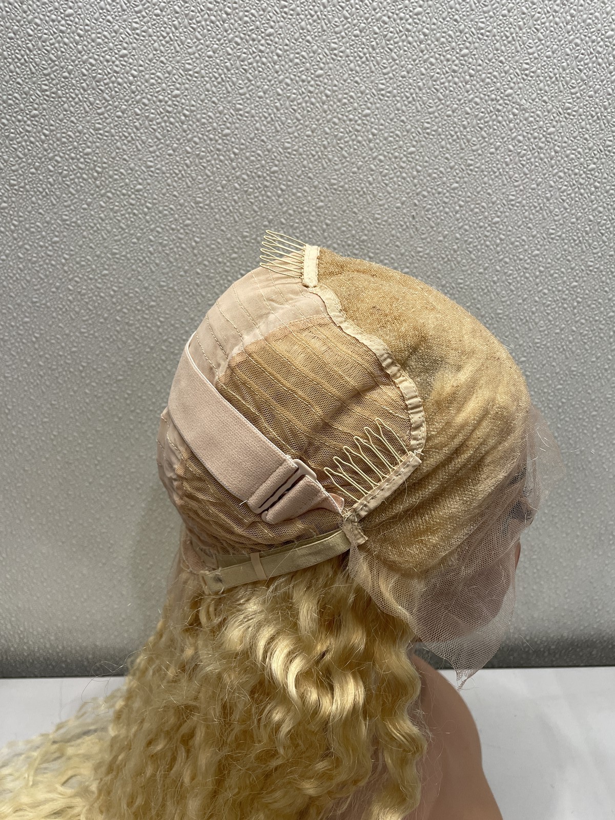 613 Blonde Curly Human Hair Blend 13×6 Lace Front Glueless Wig, 32”