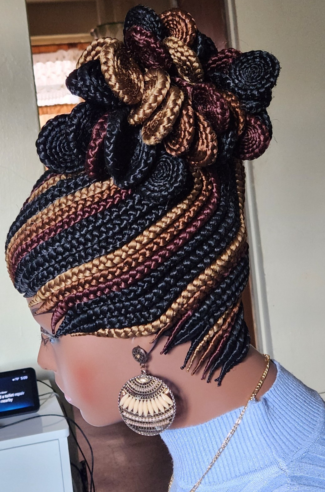 Fully hand braided box braid cornrows wig poney tail disque Multiple colors