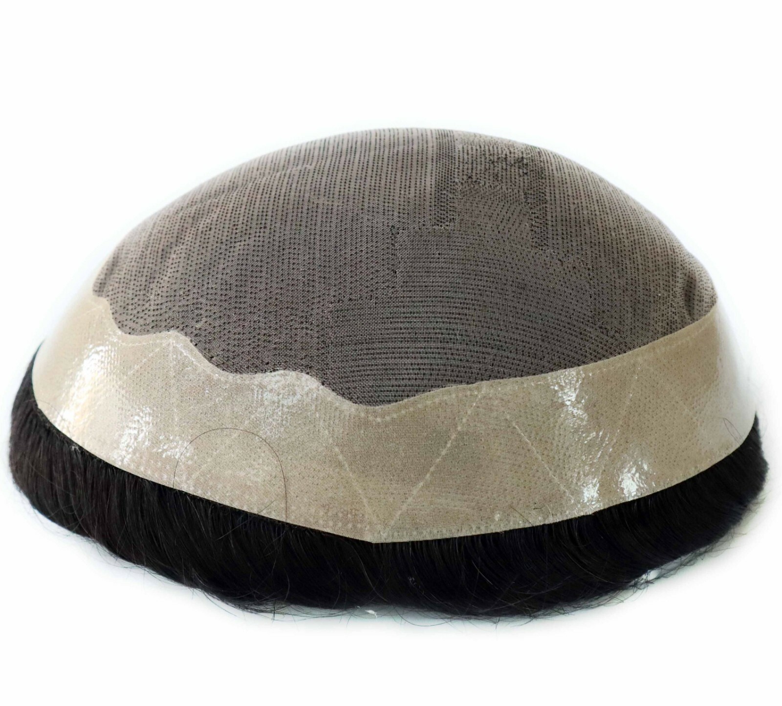Mens Human Hair Replacement System Hairpiece Fine Mono Poly Coating Toupee #1B