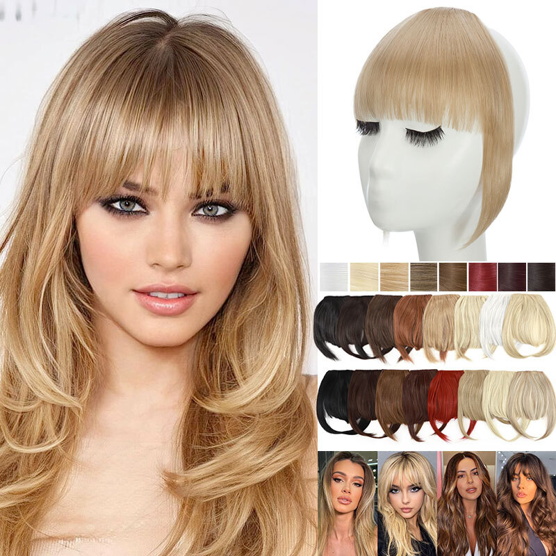 Fake Bangs Clip in Hair Extension Clip on Front Fringe Topper Bangs with Temples