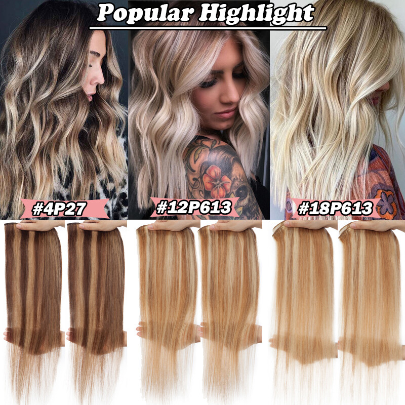 Multi/Color 100% Real Human Hair Clip In Remy Hair Extensions Full Head 8 Pieces