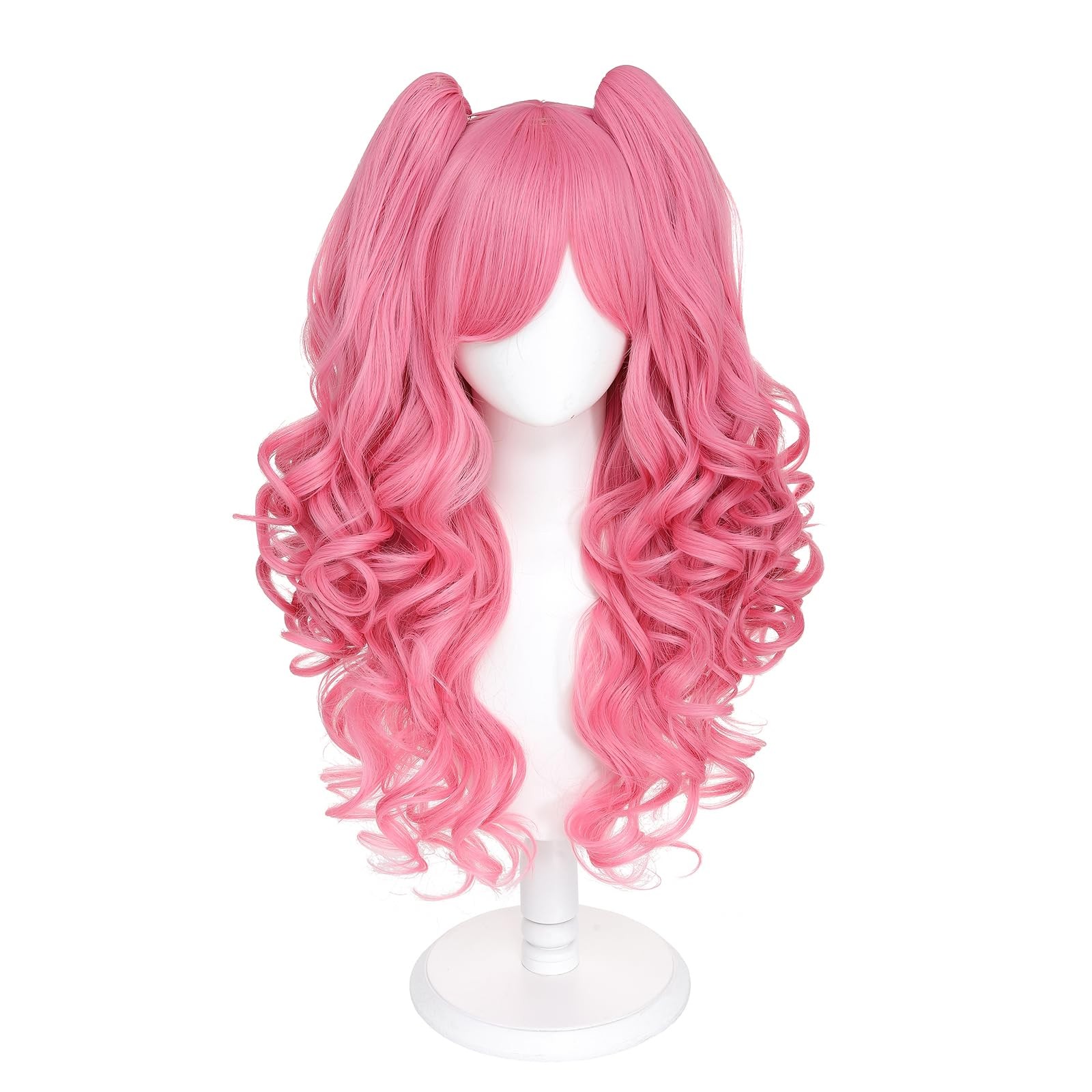 Long Curly Pink Lolita Wig 2 Ponytails Clip on Cosplay Wig for Women Anime Pa…