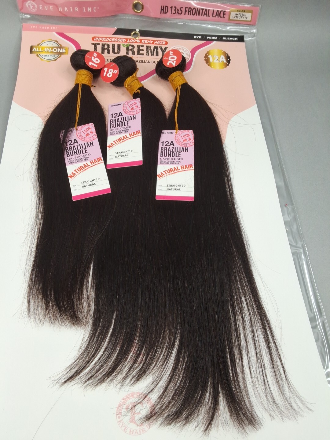 16″ 18″ 20″ Straight Bundles And HD Frontal Unprocessed Human Hair Natural Black