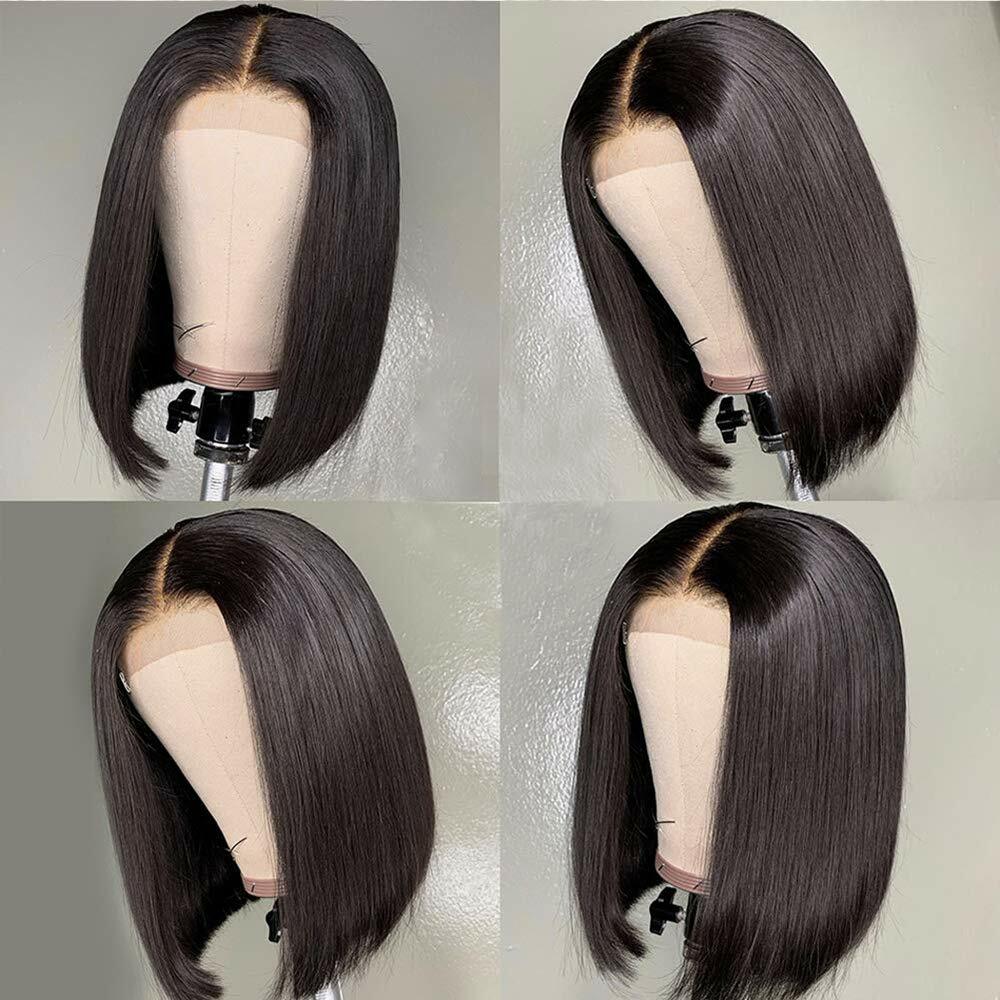 Lace Closure Wigs Bob Straight 4*4 lace middle part 100 Human Hair For Women