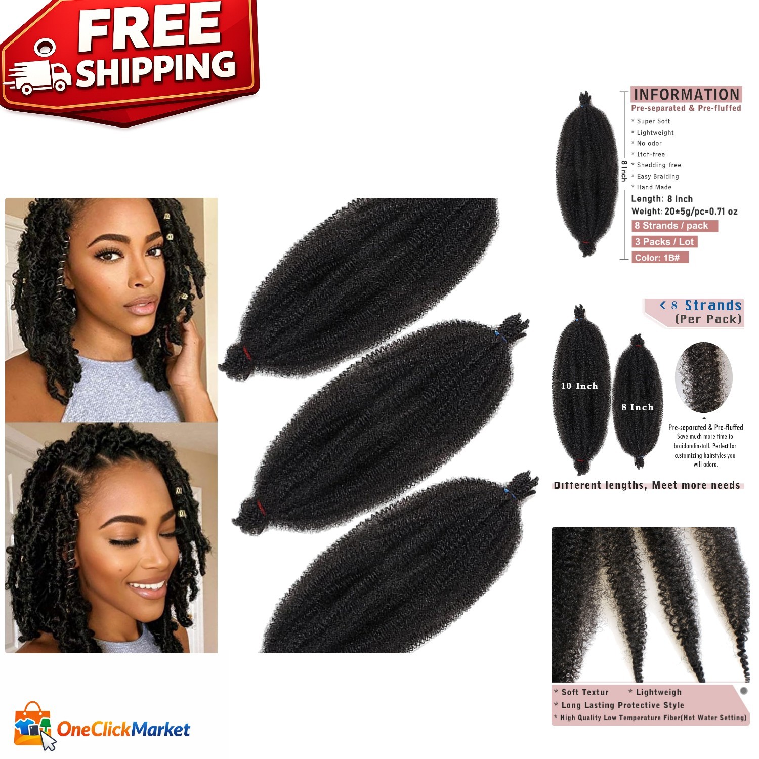 8 Inch Pre-Fluffed Afro Twist Hair Extensions (3 Packs) – Effortless Styling