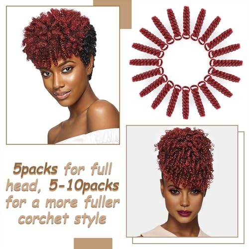 10Inch 5Packs Red Short Curl Crochet Hair for 10 Inch 6mm-5Packs #BUG/Red