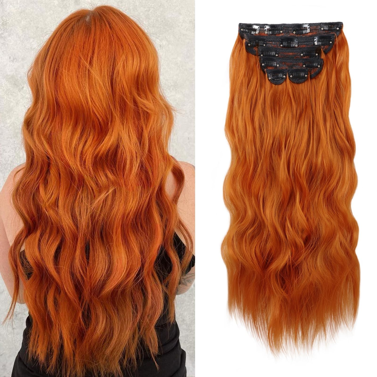 Clip in Hair Extension 25 Inch Ginger 6PCS Long Wavy Curly Hairpieces for Wom…