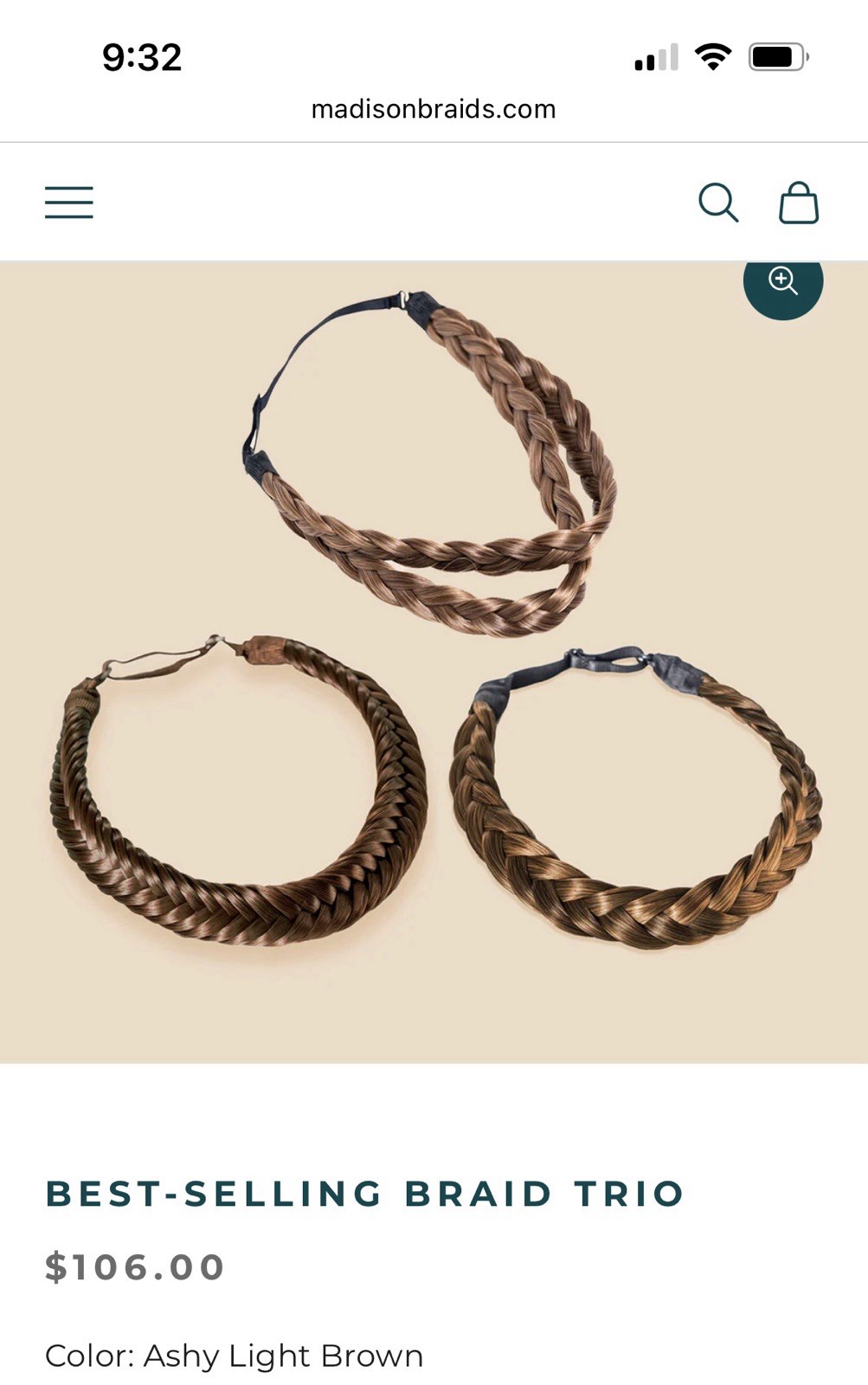 NIB Madison Braids Hair Extensions Braided Headbands ASHY LIGHT BROWN