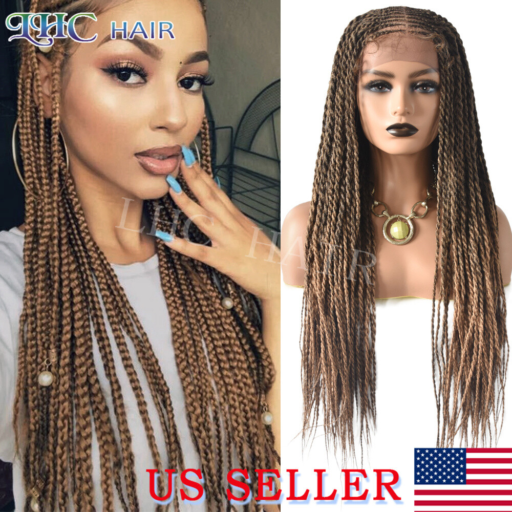 Box Hand Braided Wigs For Black Women Synthetic Lace Front Braids Wig Baby Hair