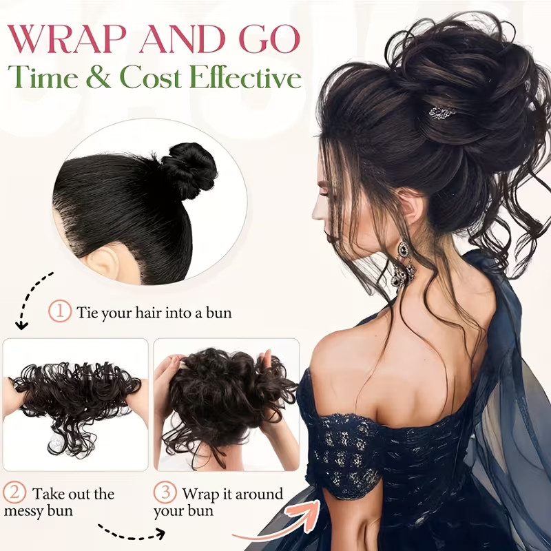 Natural Curly Messy Bun Hair Piece Scrunchie Updo Hair Extensions Real as Human