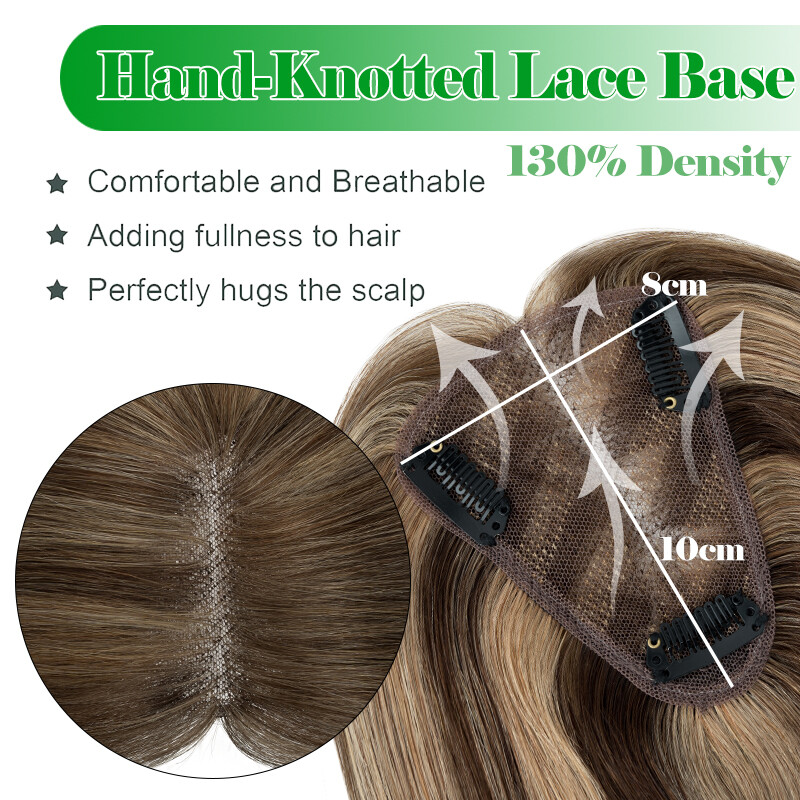 Free Part Clip In 100% Remy Human Hair Piece Top Topper Hand-Tied Lace Hairpiece