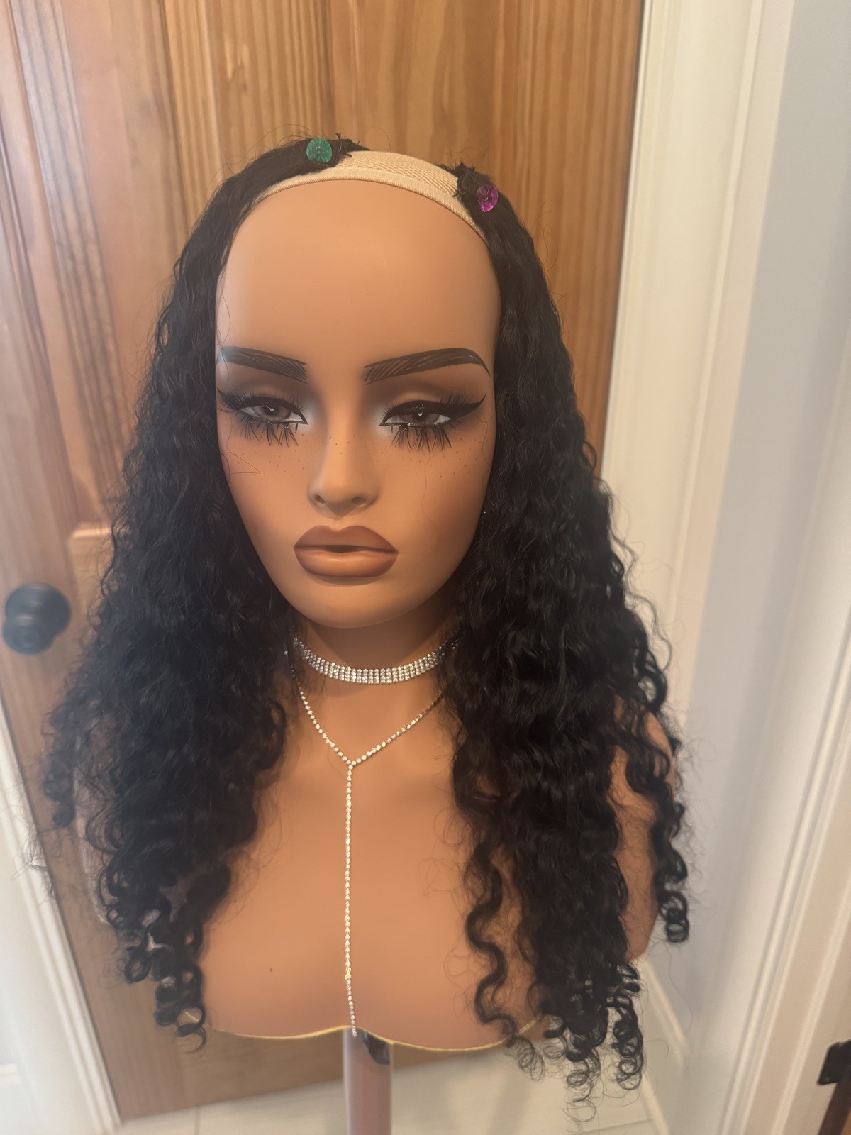 24” Custom Raw Burmese Curly U-Part Wig – Black w/ Red Highlights – New