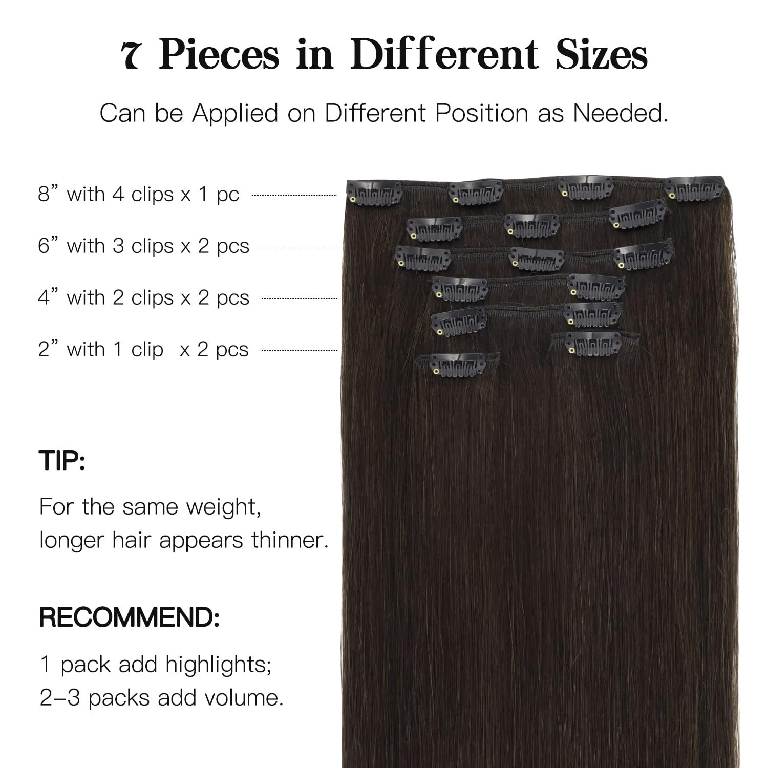 Effortless Volume with Dark Brown 18 Inch Clip In Hair Extensions, 120g Set