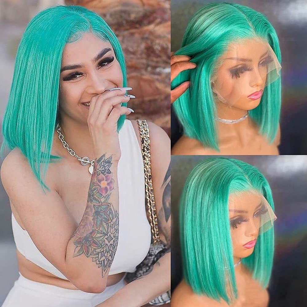 Smartinnov 14Inch Human Hair Lace Front Wigs Bleached Knots 180 Density Silky