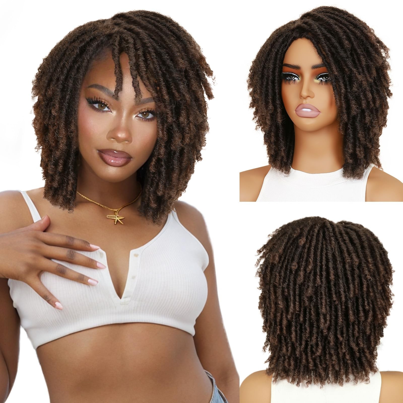 HANNE Dreadlock Wig Short Twist Braided Wigs for Black Women and Men Afro Cur…