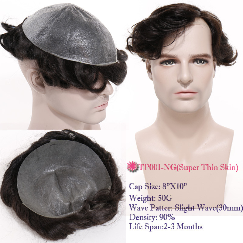 20% OFF Mens Toupee Replacement System Virgin Human Hair MONO PU Hairpiece Black