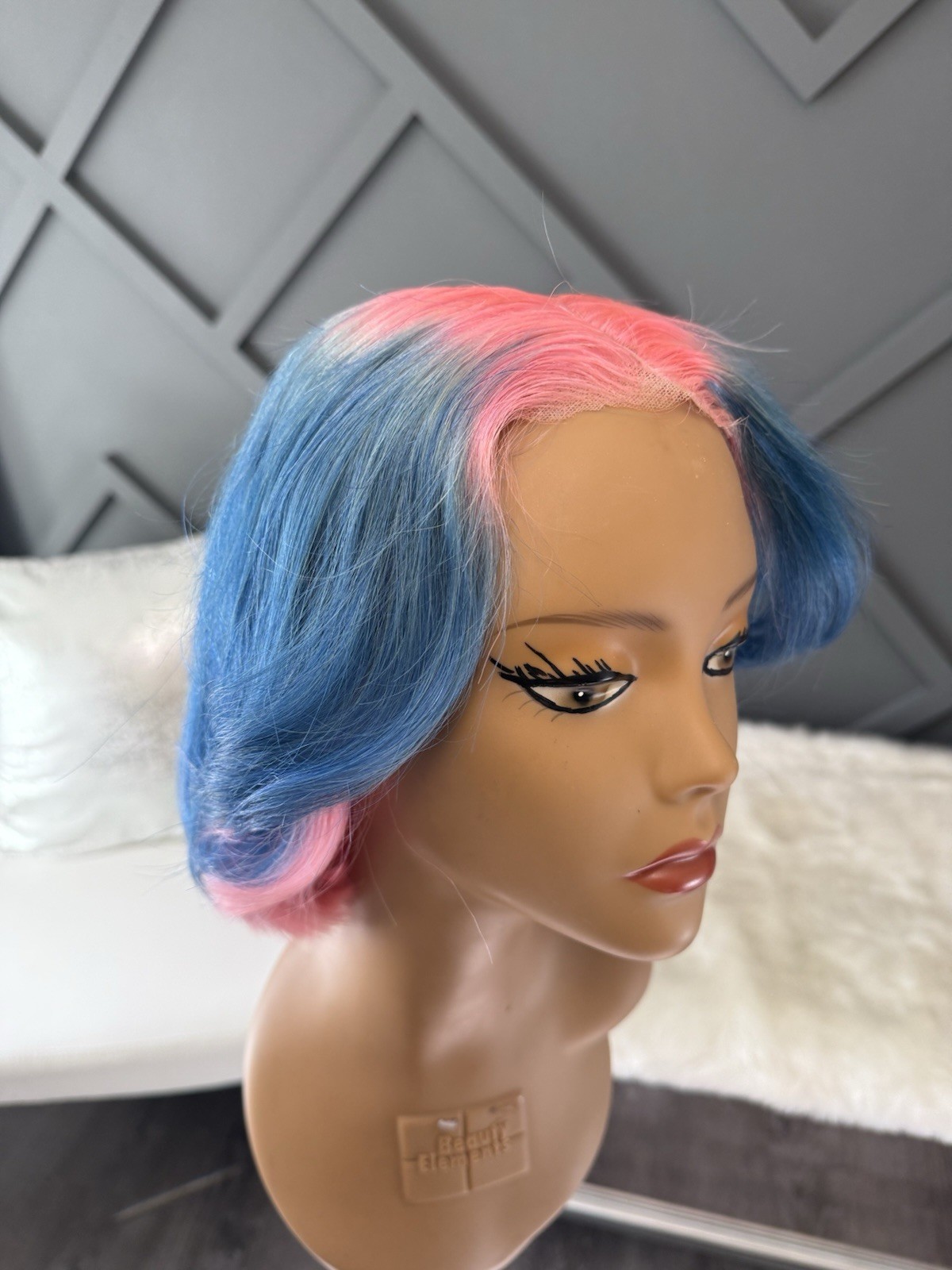 Custom Color Lace Front Wig Human Hair | Bob Cut Wig | Pink & Blue | Baby Shower