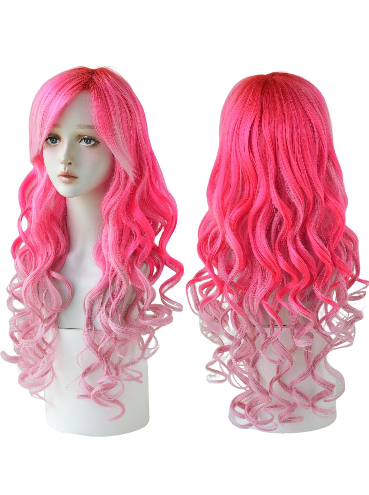 Long Wavy Costume Wigs Cosplay Mermaid Light Pink Ombre Wig for Women Hallowe…