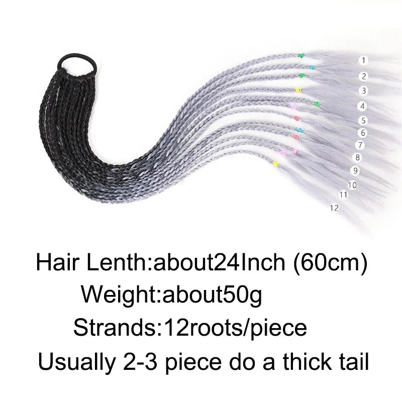 Gradient Colored Braided Ponytail Extension Elastic Rubber Band for Women Girls