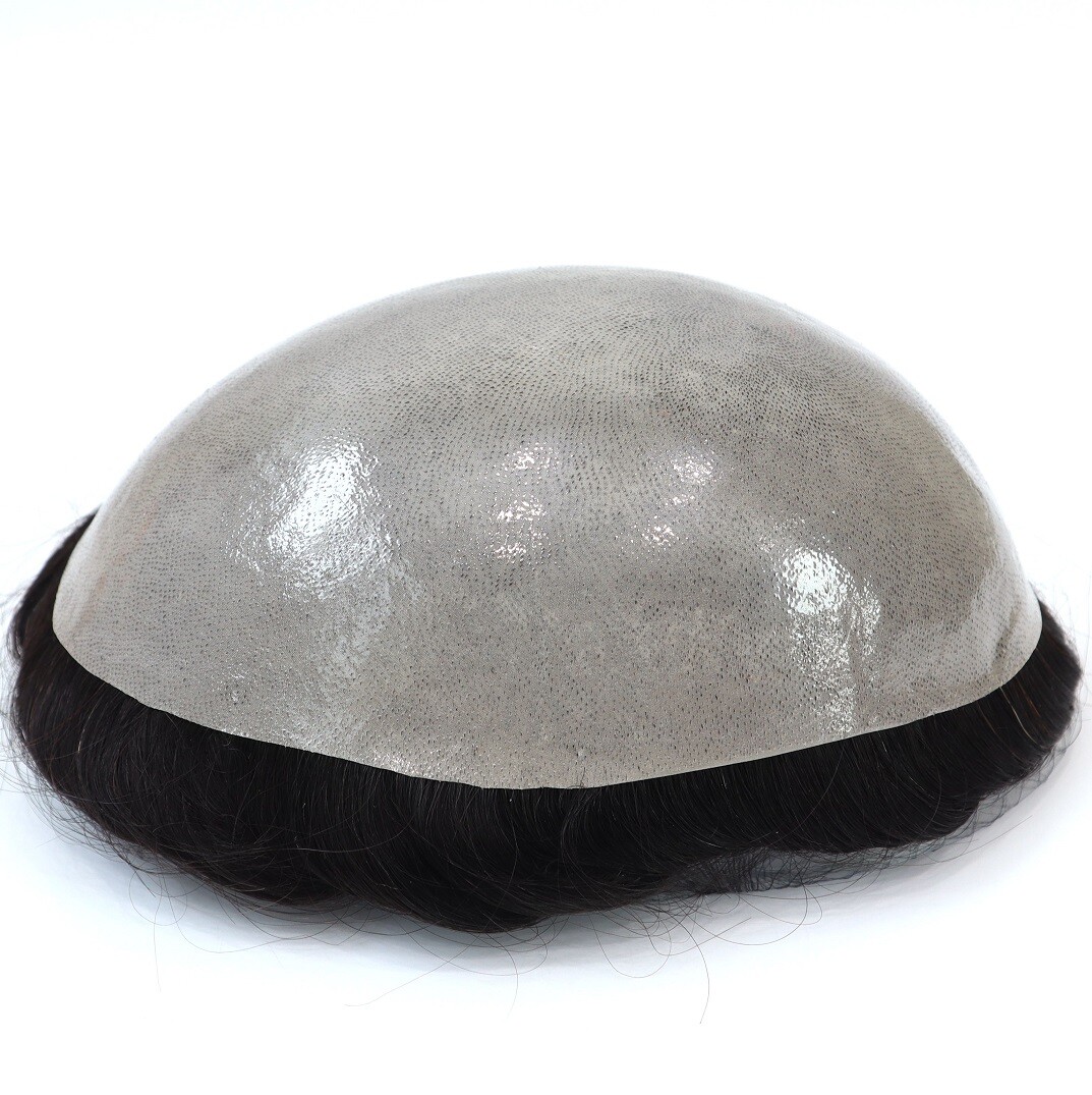 Natural Mens Toupee Human Hair Replacement System Poly Gauze Skin Hairpiece 8×10