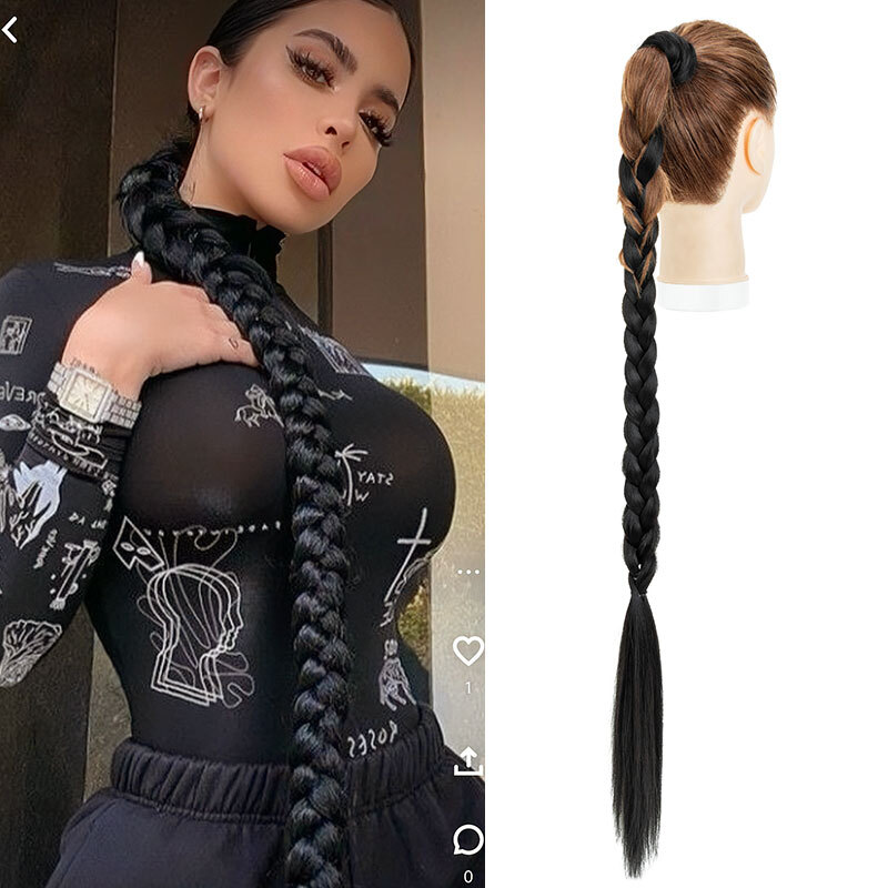 US Natural Thick Braided Ponytail Wrap On Hair Extensions with Elastic Hair Tie