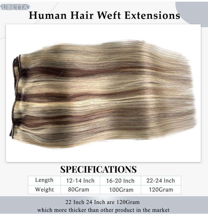 Sew in Hair Extensions Real Human Hair 22 Inch 120G #4/18/24 Balayage Brown Mix