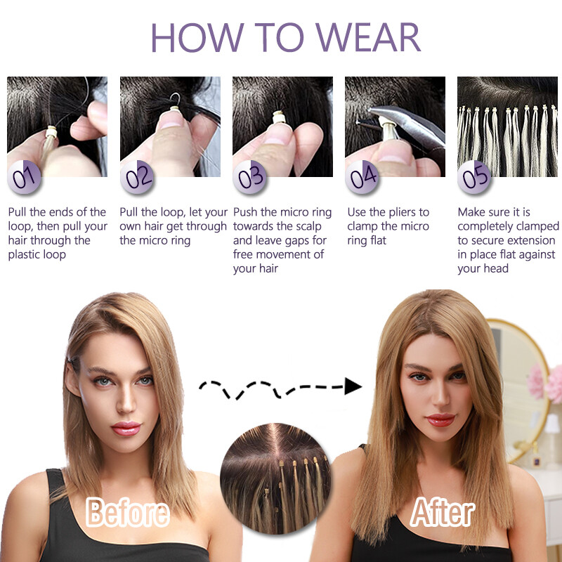 Microlink Hair Extensions Micro Loop Beads Remy Human Hair Full Head 200G THICK