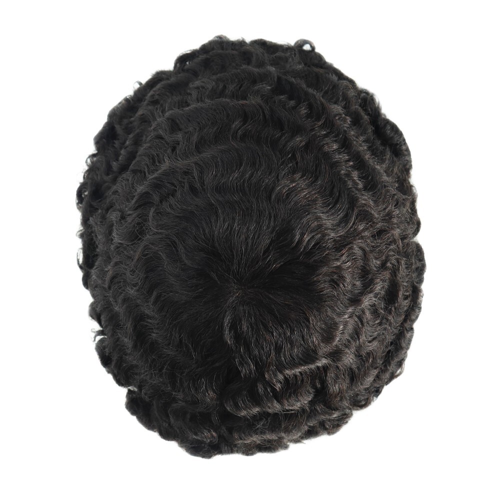 Mens Hair Replacement System Afro Curl French Lace Toupee Black Hair Pieces AFFL