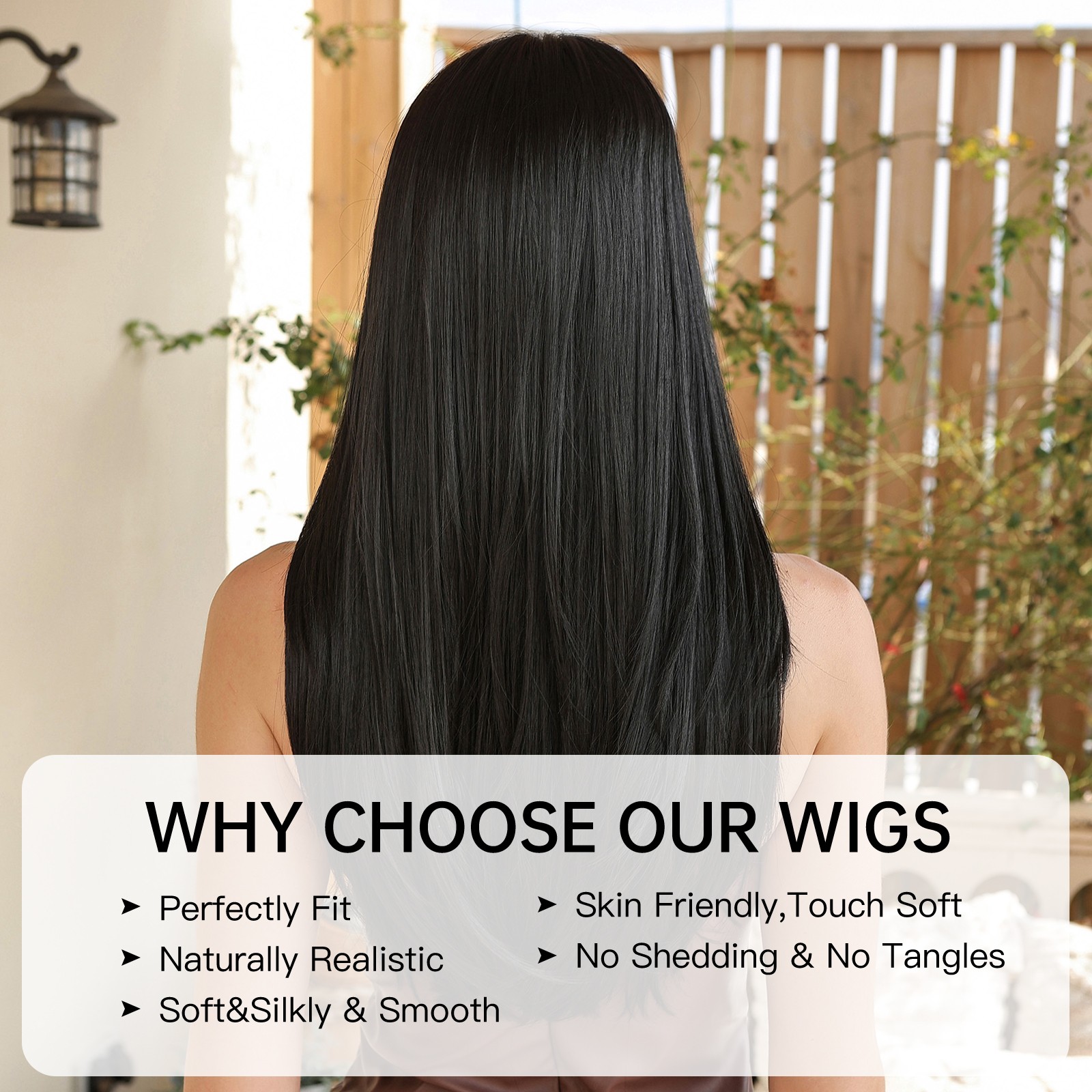 Black Long Straight Cosplay Party Wigs With Bangs Halloween Soft Synthetic Hair