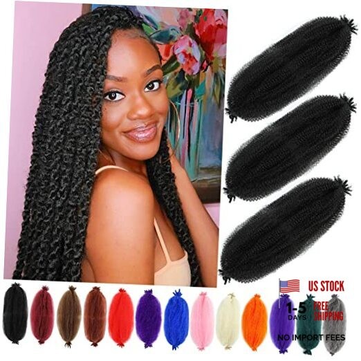 Afro Twist Hair 24 Inch 3 Packs, Springy Afro Twist 24 Inch (Pack of 3) 1B#