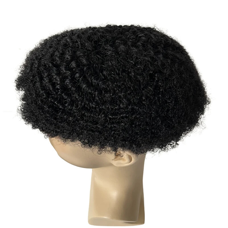 Virgin Human Hair Toupee #1b Black 6mm Wave 8×10 Mono Lace for Black Men