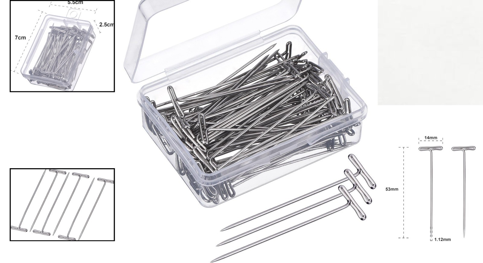 100 Pack 2 Inch Craft T-Pins in Plastic Box – Ideal for Wigs, Sewing, Crafts