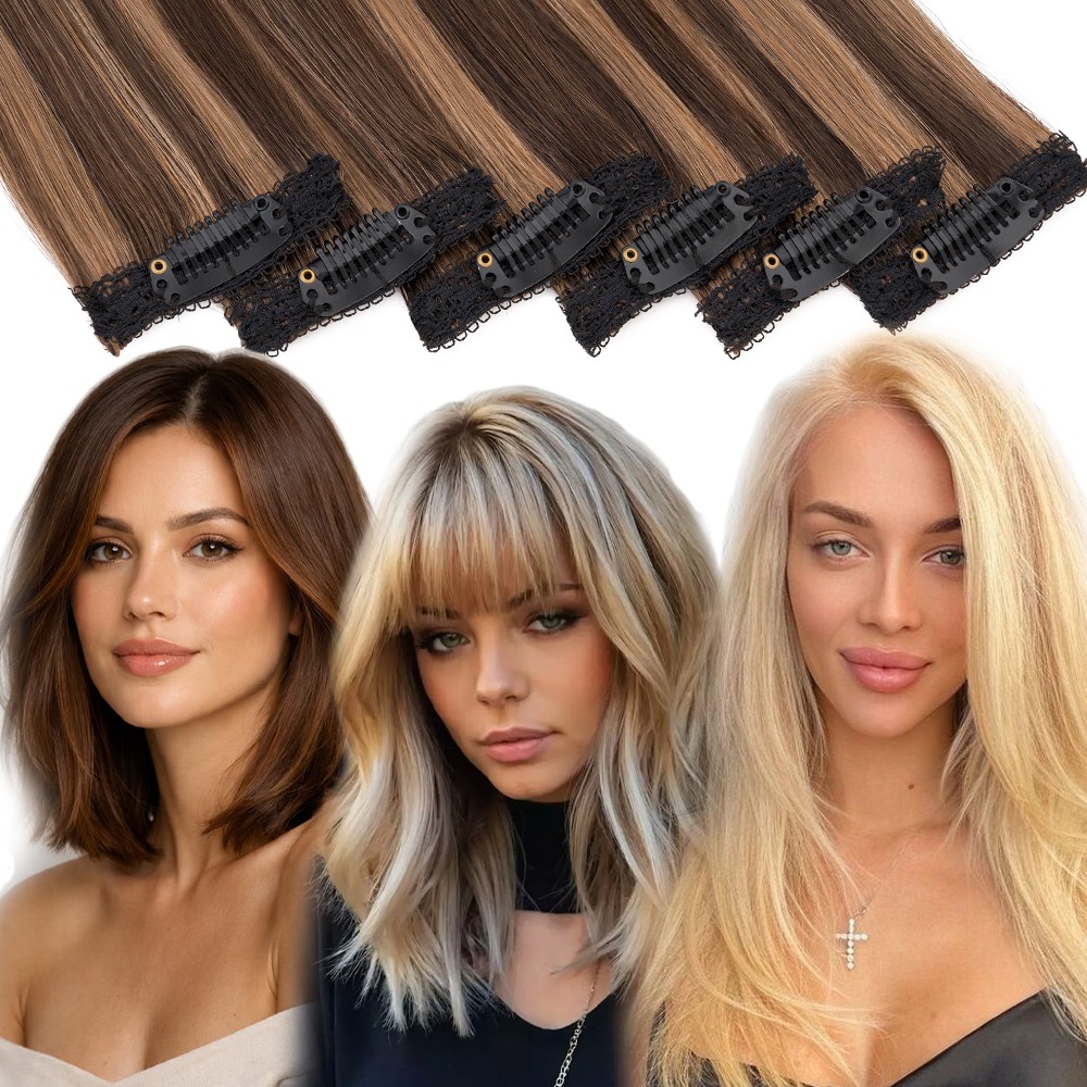 Invisible Clip In Remy Human Hair Pad Fluffy Patches Hairpiece Thick Extensions