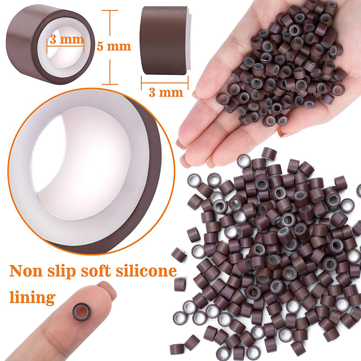 5mm 3mm 6mm Silicone Lined Micro link nano Ring Crimp Beads for Hair Extensions