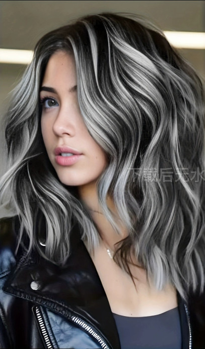 Balayage Black with Silver Gray Highlight 13×4 Lace Front 100% Human Hair Wigs