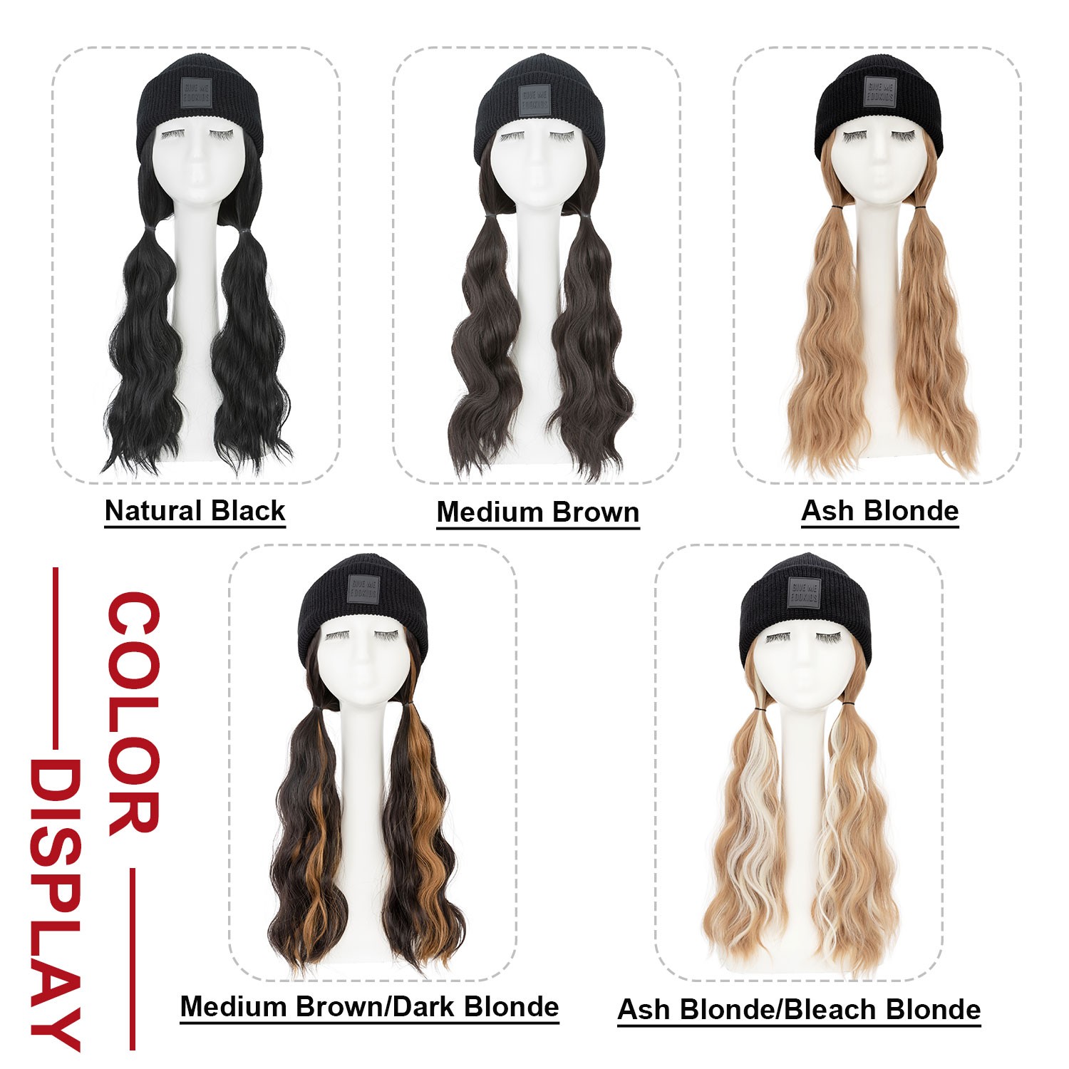 Winter Wig Hat with Hair Attached for Women Knitted Beanie Wigs Winter Hat Warm