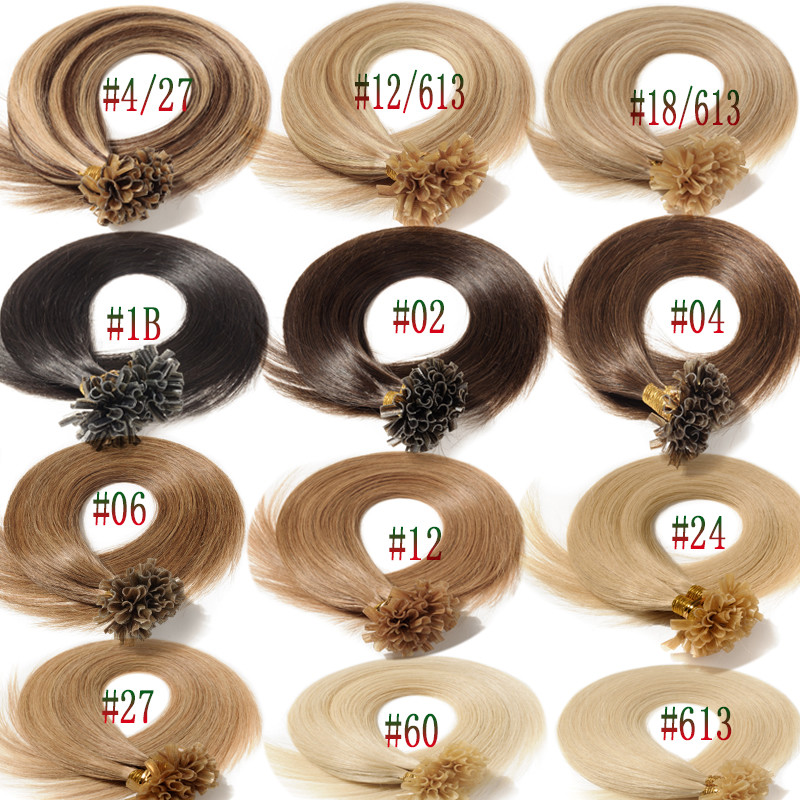 100 Strands U Nail Tip Pre Bonded Fusion Straight Remy Human Hair Extensions C13